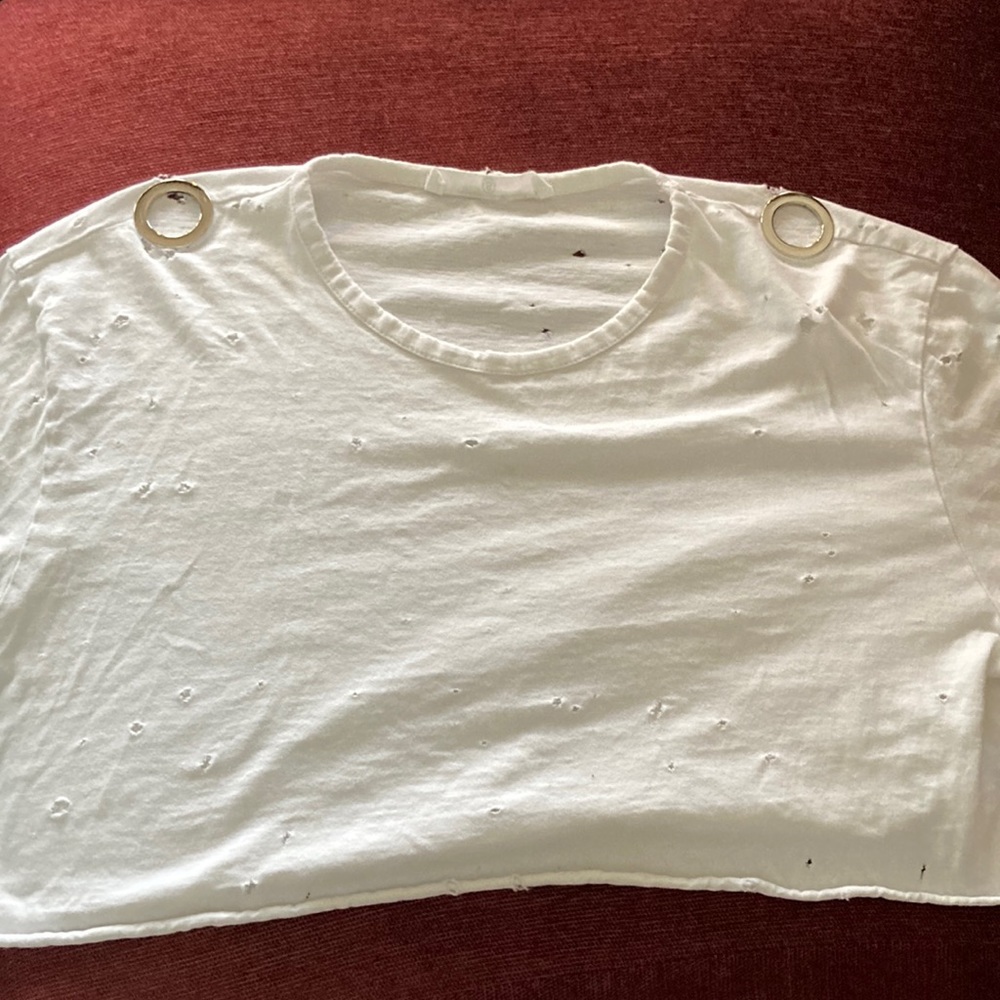 Emma and sam size small distressed  white cropped tee
